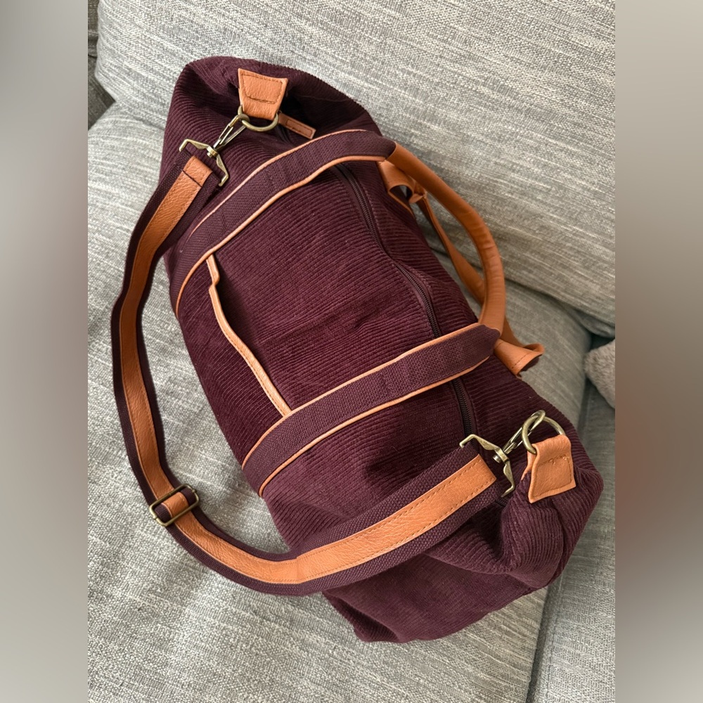 DSW Burgundy and Tan Duffel Bag